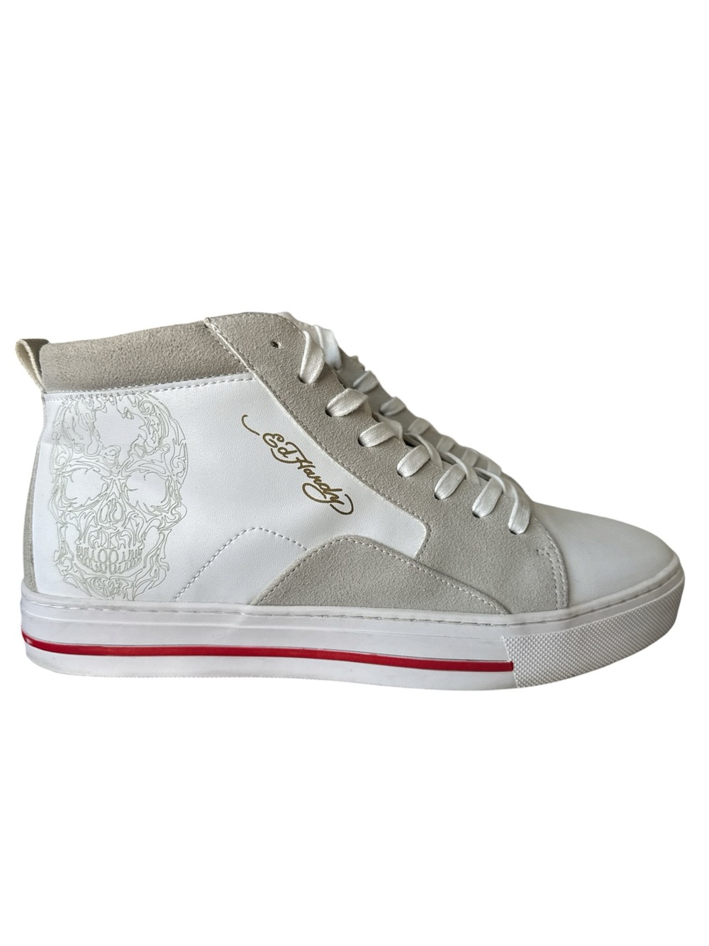 Ed Hardy Skull High Top Sneakers White Suede Leather Men’s Size 10 Y2K Goth Punk